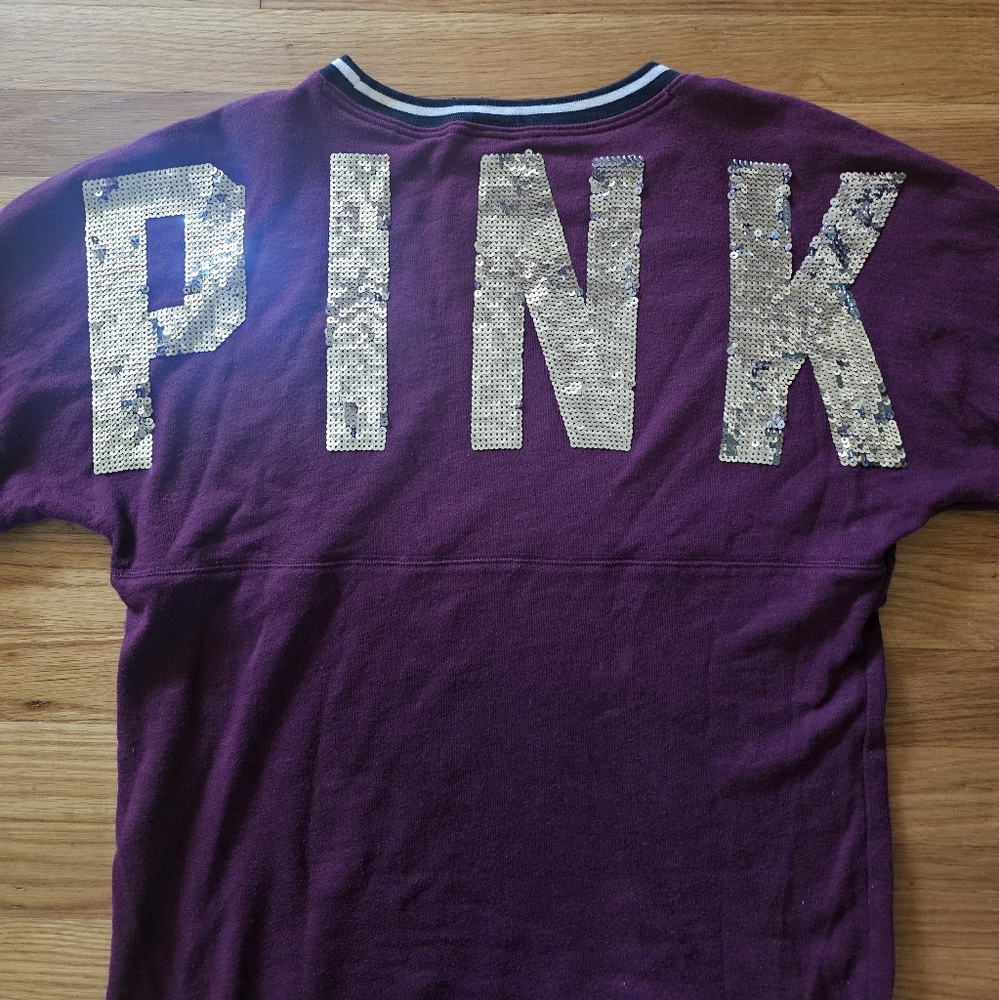 Pink Victoria's Secret Long Sleeve Dark Red Sequin Top Women's Size X-Small - Picture 4 of 12